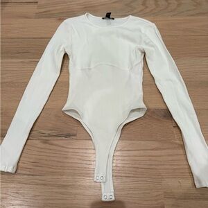Forever 21 White Ribbed Bodysuit